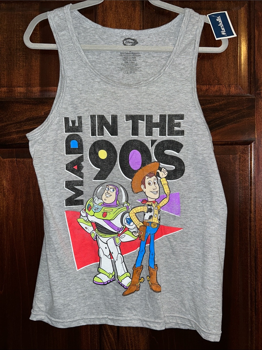 Disney Men’s Grey 'Made in the 90's' Toy Story Tank Top with Buzz & Woody S NWT